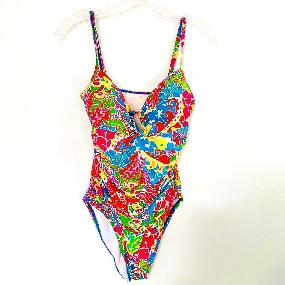 Lauren Ralph Lauren Vibrant Floral Swimsuit One Piece Ruched Rare Print 10